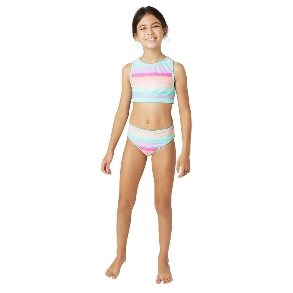 Eddie Bauer Youth Rainbow Stripe Reversible Swim Set pink size L (14/16)